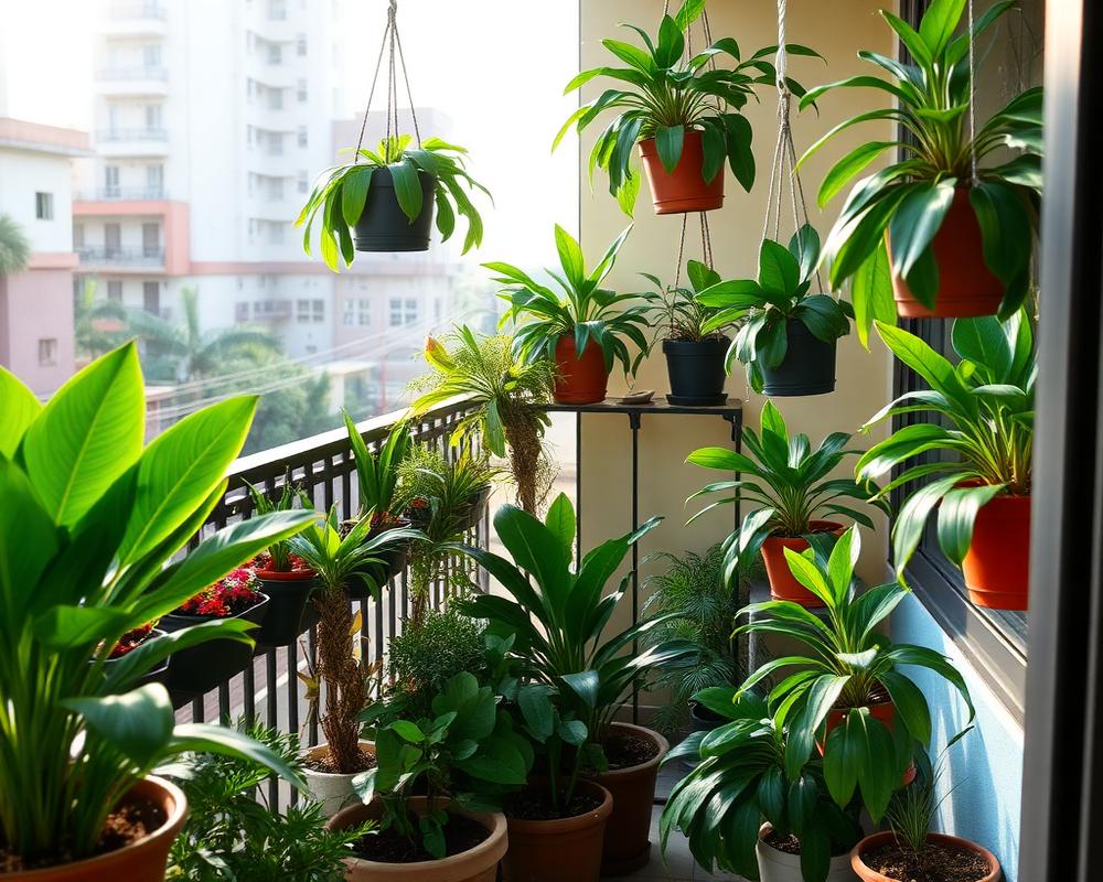 Balcony garden with lush plants